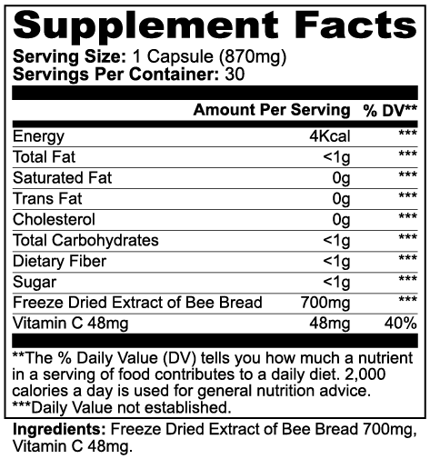 NectaVitality Bee Pearl - Capsules Supplement Facts panel