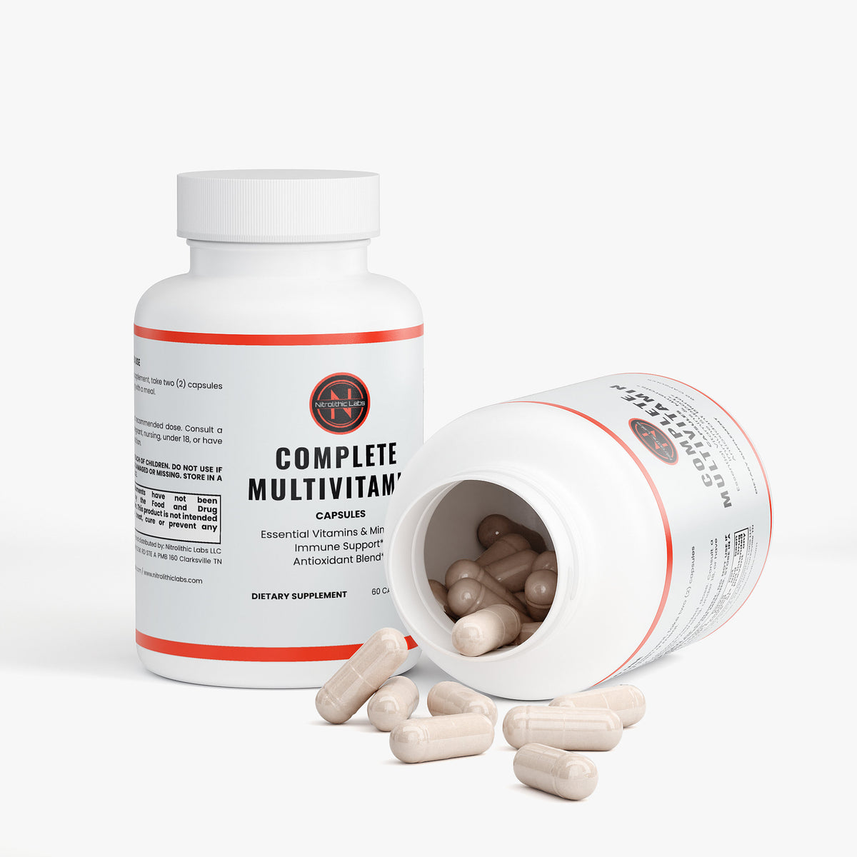 Complete Daily Multivitamin product package with open container and product serving