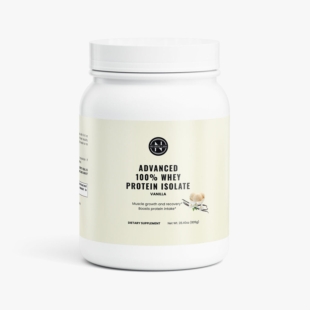 Advanced 100% Whey Protein Isolate (Vanilla) product package front label