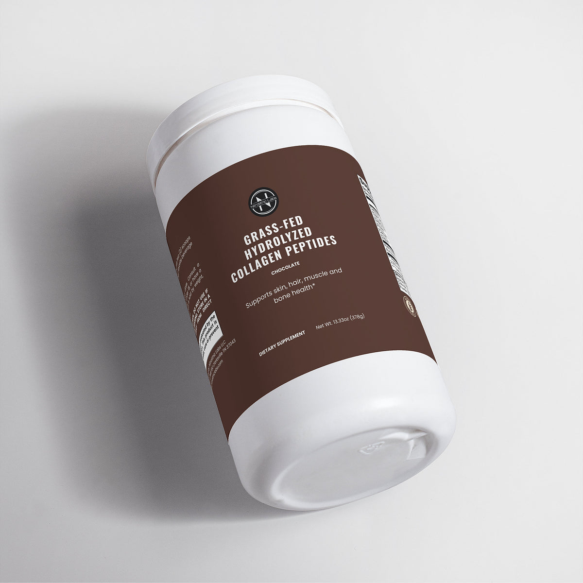 Grass-Fed Hydrolyzed Collagen Peptides Powder (Chocolate) product package with product serving