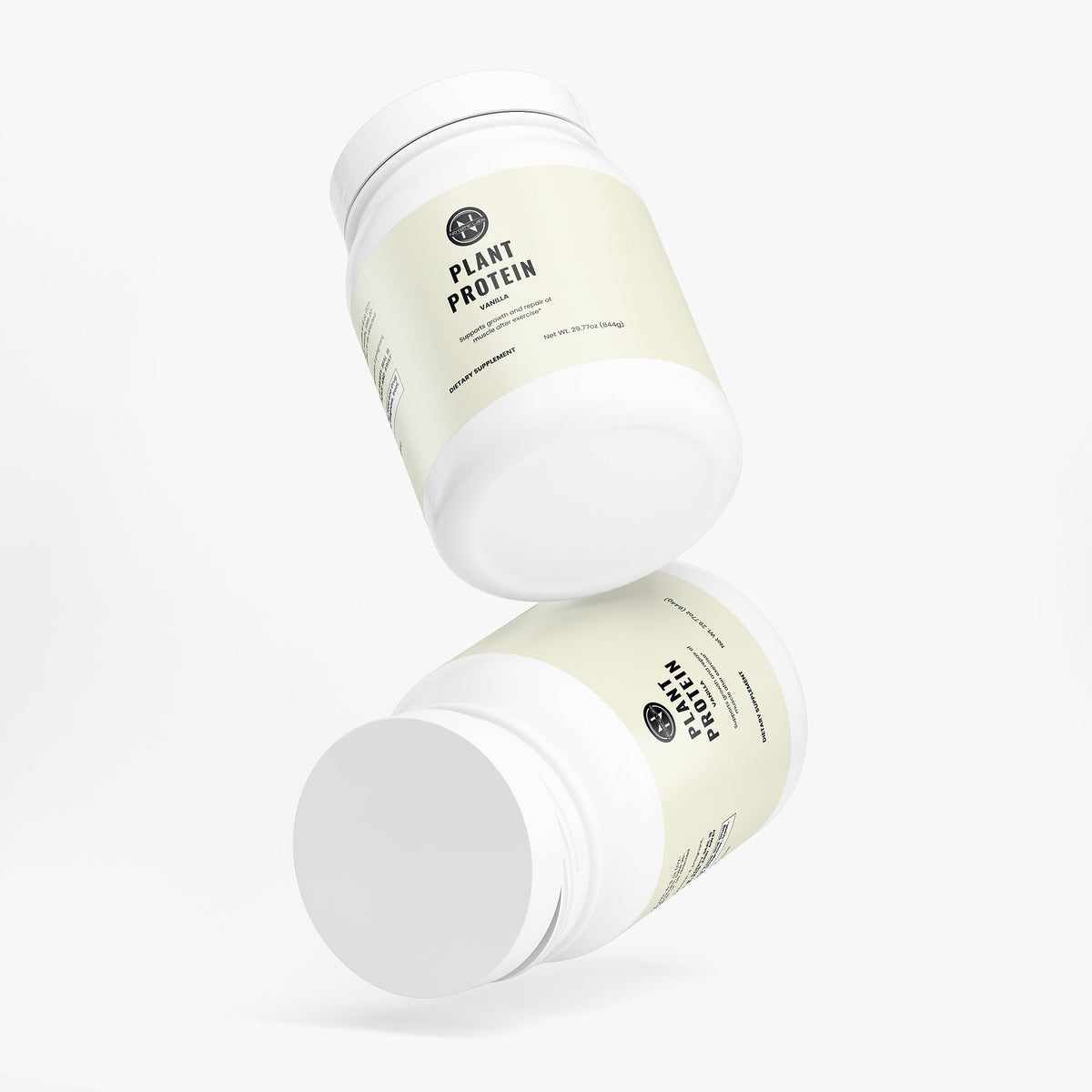 Vegan Plant Protein (Vanilla) product package arrangement on white background