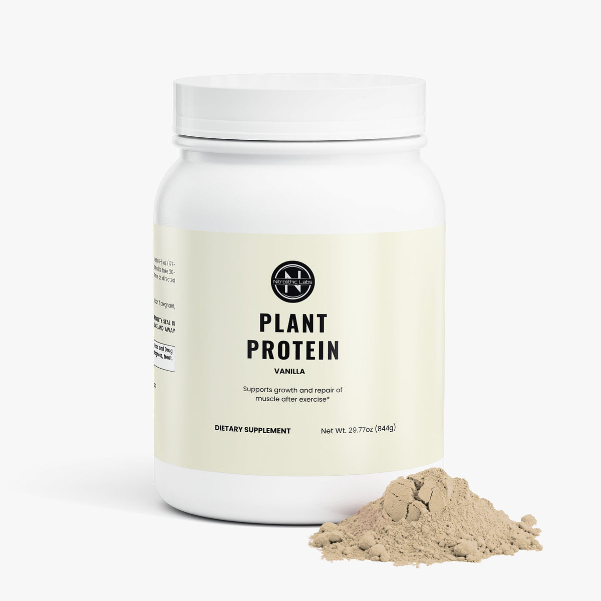 Vegan Plant Protein (Vanilla) product package with product serving