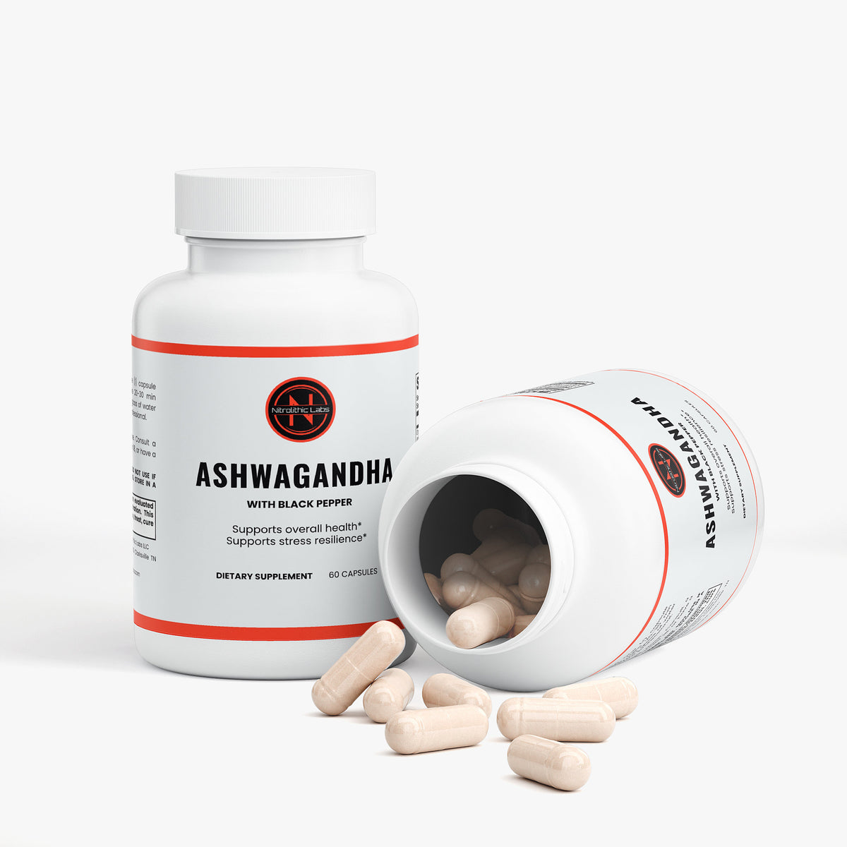 Ashwagandha with Black Pepper product package with open container and product serving