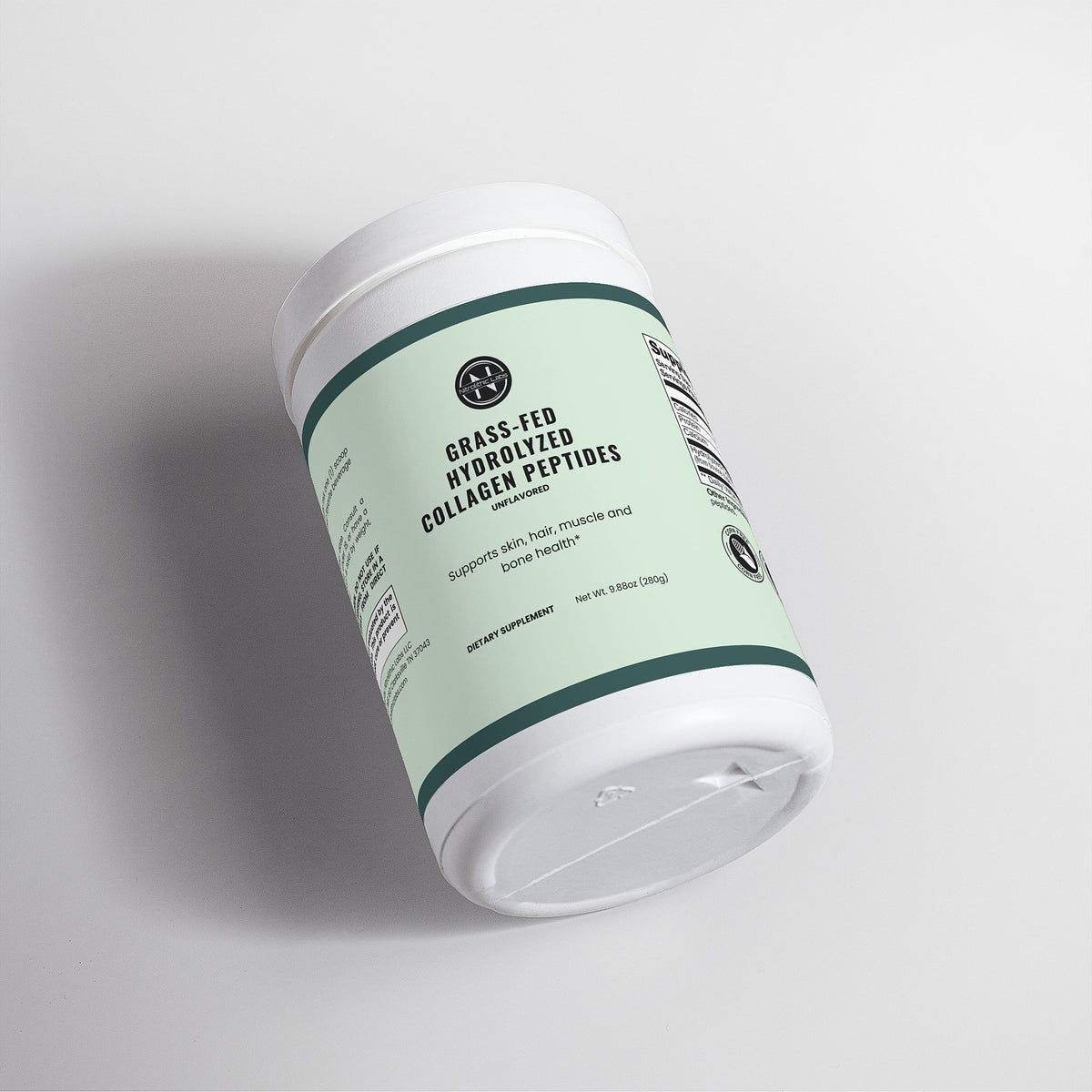 Grass-Fed Hydrolyzed Collagen Peptides product package with open container and product serving