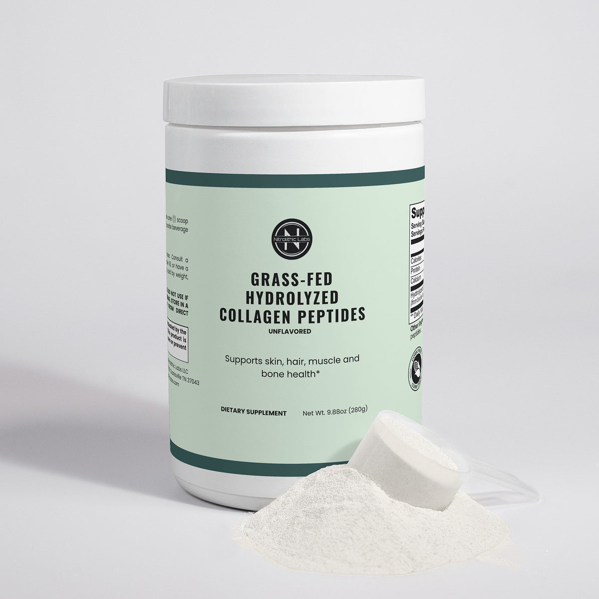 Grass-Fed Hydrolyzed Collagen Peptides product package arrangement on white background