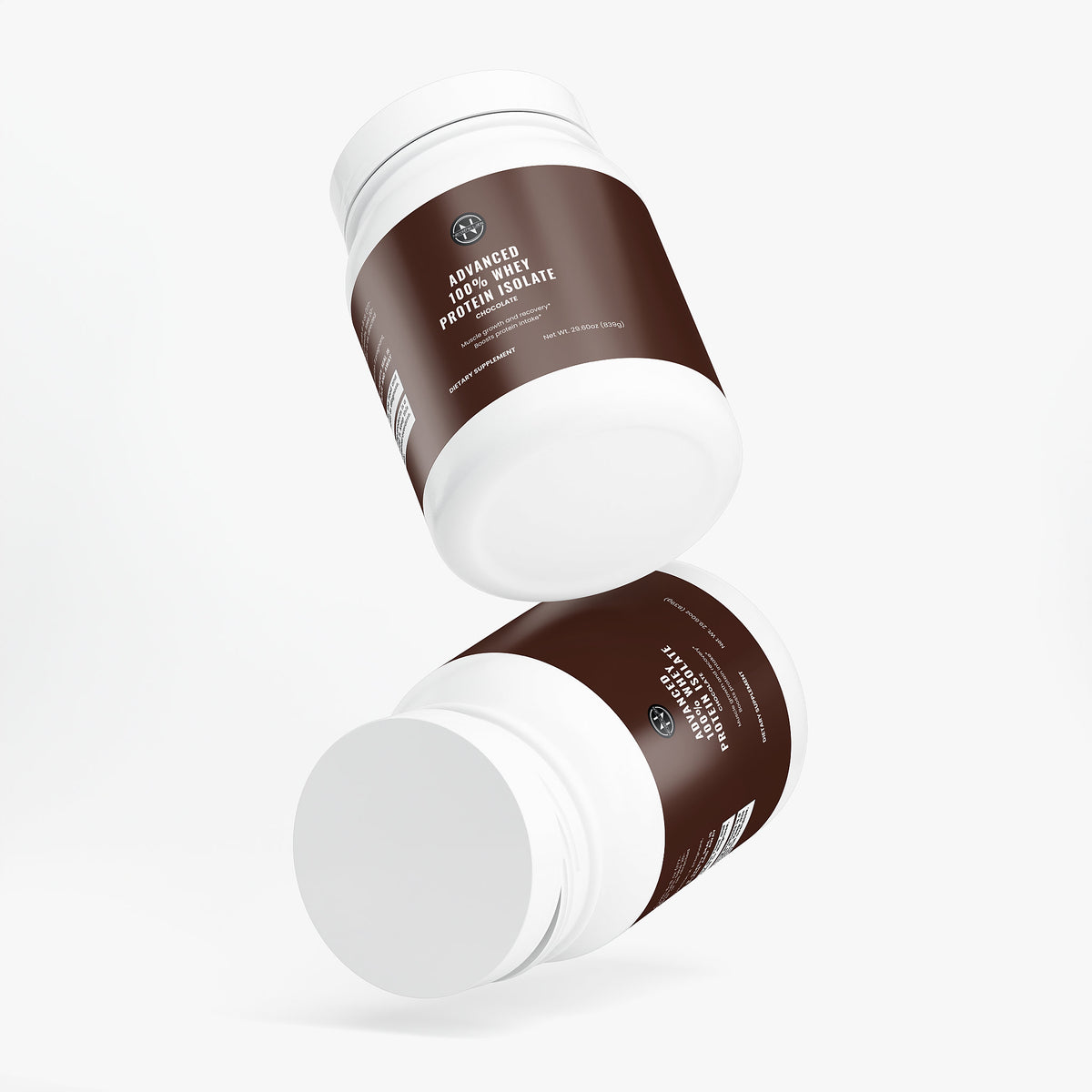 Advanced 100% Whey Protein Isolate (Chocolate) product package arrangement on white background