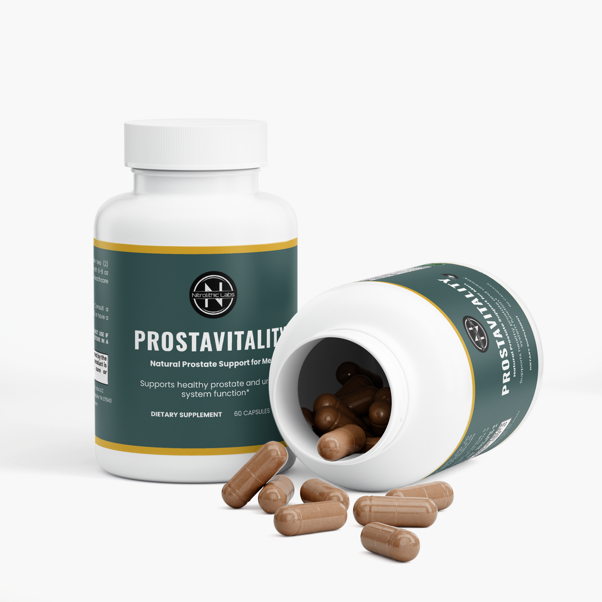 ProstaVitality Premium Prostate Support product package with open container and product serving