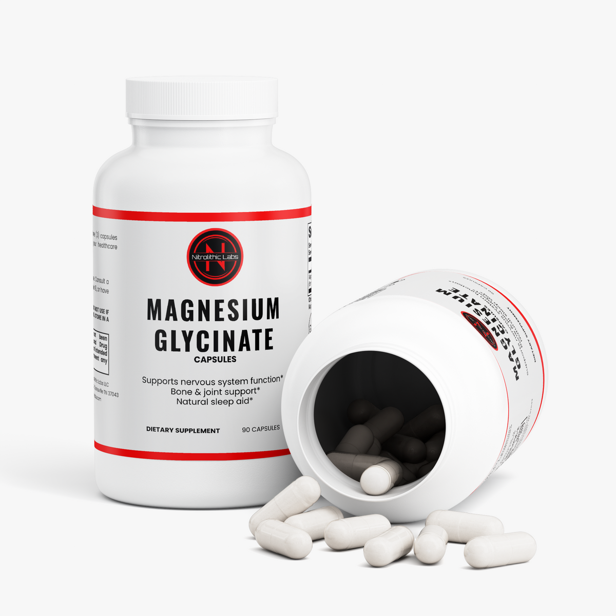 Magnesium Glycinate product package with open container and product serving