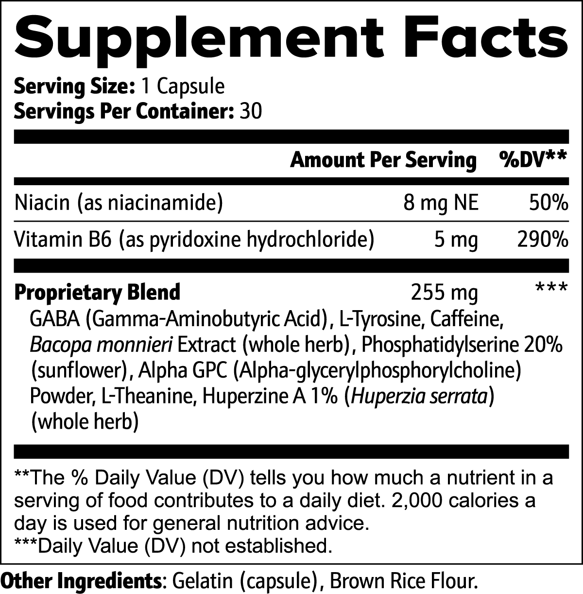 Cognitive Support Capsules Supplement Facts panel