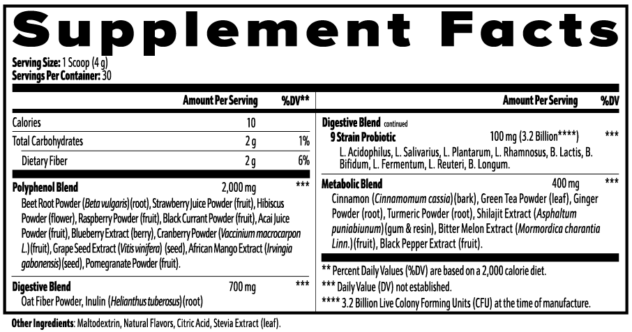 21RED SuperFuel +Probiotics - Red Super Foods Powder Supplement Facts panel