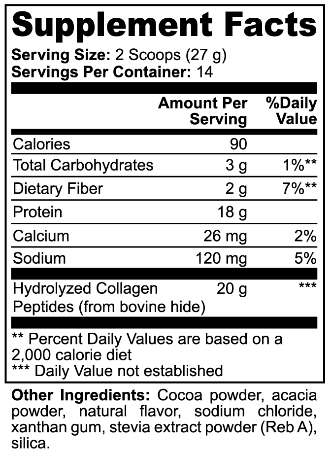 Grass-Fed Hydrolyzed Collagen Peptides Powder (Chocolate) Supplement Facts panel