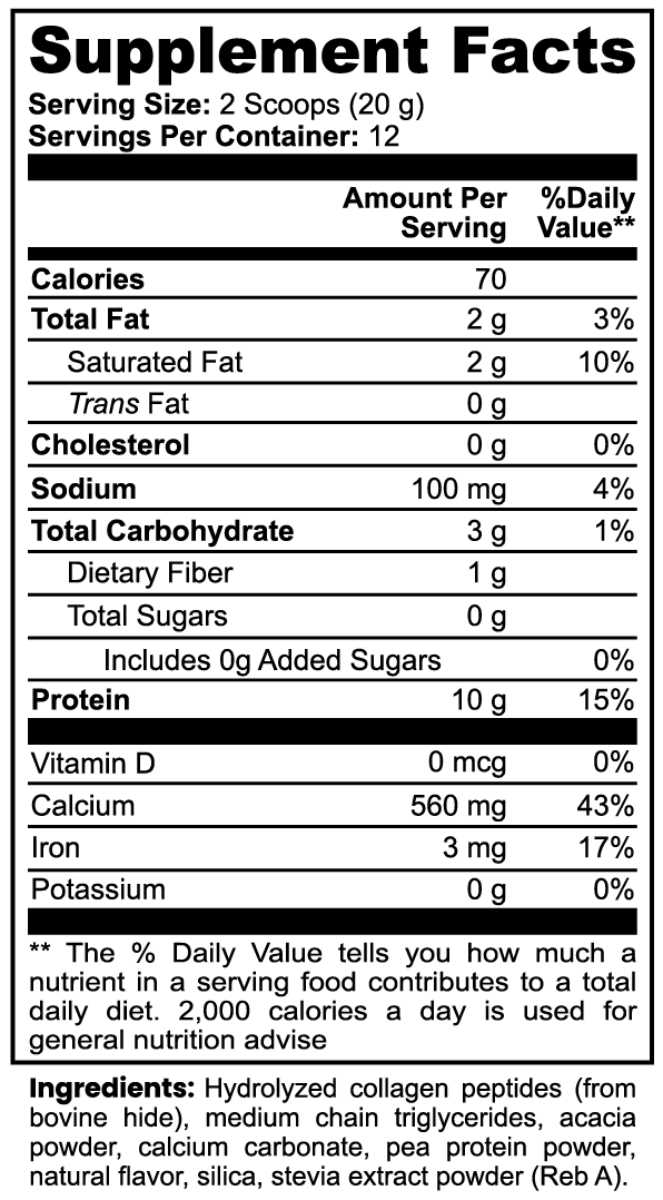 Vanilla Velvet Grass-fed Hydrolyzed Collagen Creamer Supplement Facts panel