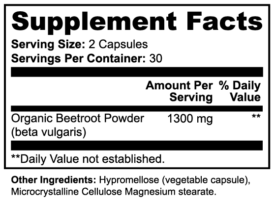 Beet Root Capsules Supplement Facts panel