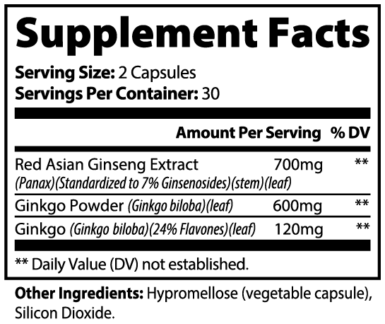 Ginkgo Biloba + Ginseng Supplement Facts panel