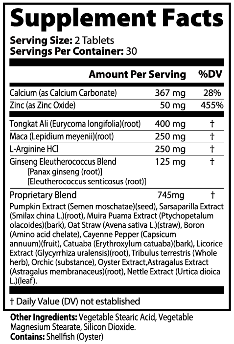 PrimalVitality Men's Daily Support Formula Supplement Facts panel