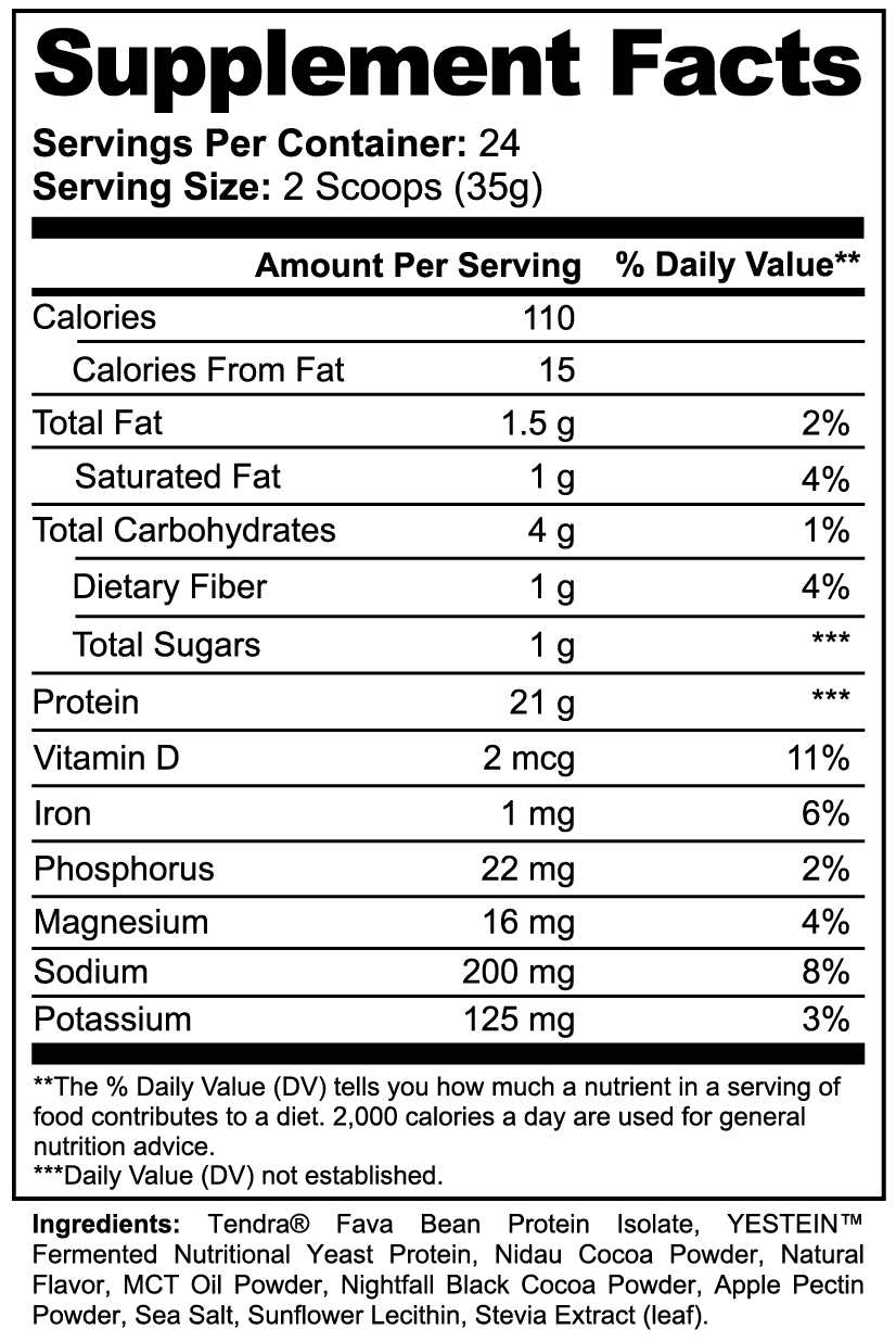 Vegan Plant Protein (Chocolate) Supplement Facts panel