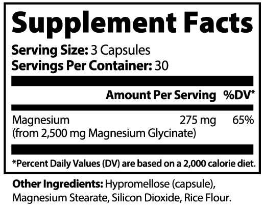 Magnesium Glycinate Supplement Facts panel
